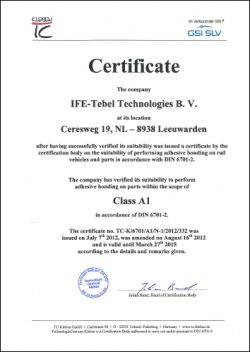 DIN 6701 klasse A1 certificaat IFE Tebel Technologies